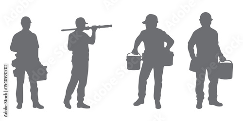Silhouettes of construction worker vector. Construction worker silhouettes. Set of worker silhouette vector design. Black construction worker silhouettes on white background