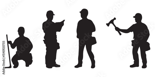 Silhouettes of construction worker vector. Construction worker silhouettes. Set of worker silhouette vector design. Black construction worker silhouettes on white background