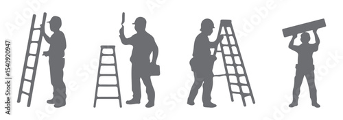 Construction Worker Silhouettes in Various Action Poses