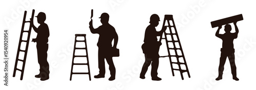 Construction Worker Silhouettes in Various Action Poses