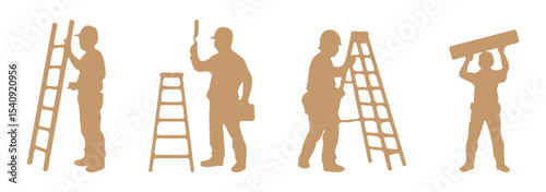 Construction Worker Silhouettes in Various Action Poses