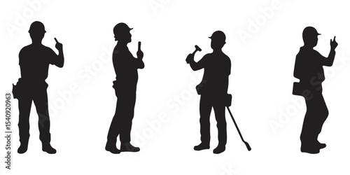 Construction Worker Silhouettes in Various Action Poses