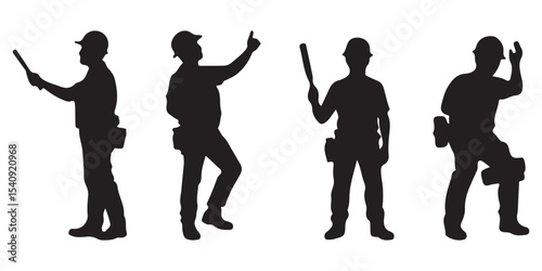 Construction Worker Silhouettes in Various Action Poses