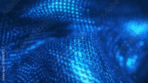 Technology Network Background. Abstract technology particles mesh background with glowing blue dots forming a dynamic wave pattern. concept for data, communication, or science visuals. 3D render.