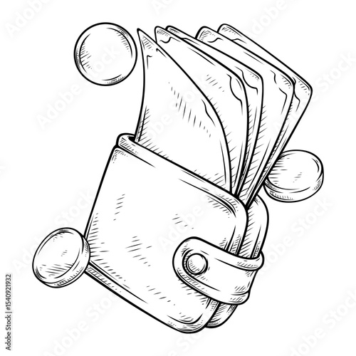 wallet line art illustration hand drawn
