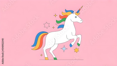 Unicorn illustration with light pink color background.
