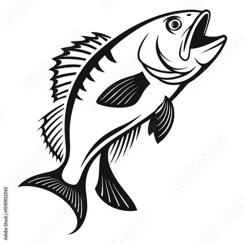 Detailed of a fish leaping upward with its mouth open widely