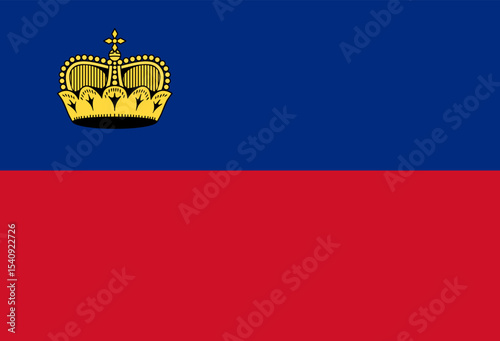 Vector illustration of Liechtenstein flag showcasing the distinctive crown symbol on a blue and red bicolor background.