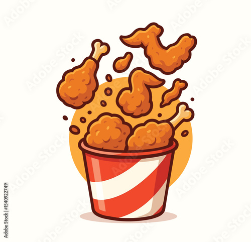 Fried Chicken Bucket Cartoon Vector Icon Illustration Food Object Icon Isolated Flat Vector
