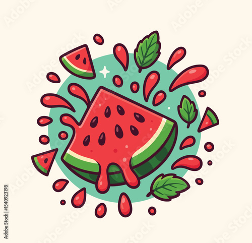 Watermelon slice floating cartoon vector illustration fresh fruit object icon isolated flat vector
