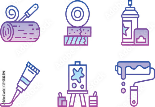 Gradient icons of art and craft supplies