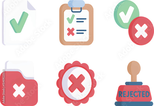 Check mark and cross mark symbols icon set for approval and rejection