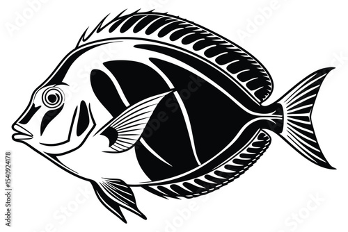 Elegant tropical surgeonfish features a unique outline and defined fins on a plain background