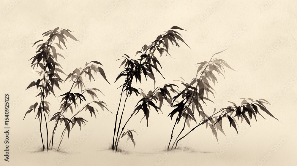 Fototapeta premium Bamboo Grove in Digital Ink with Negative Space