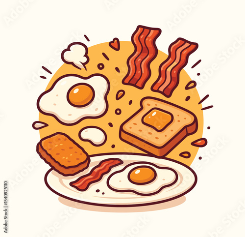Bread and eggs floating cartoon vector icon illustration breakfast food object isolated flat vector
