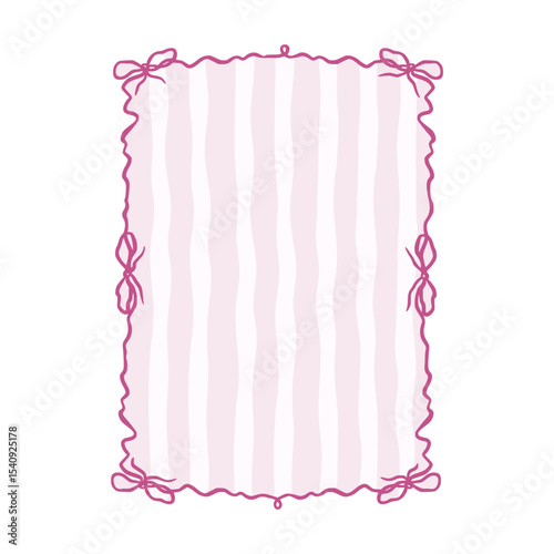 Coquette Frame Ribbin Doodle Sketch Whimsical Pink Line Vector Banner Retro Vintage Label Invitation
