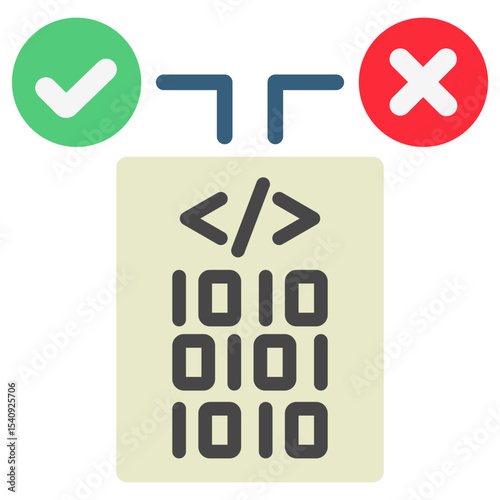Decision mini illustration flat color icon, use for machine learning, education, technology industry, UI, UX kit, app and web development, digital or print.
