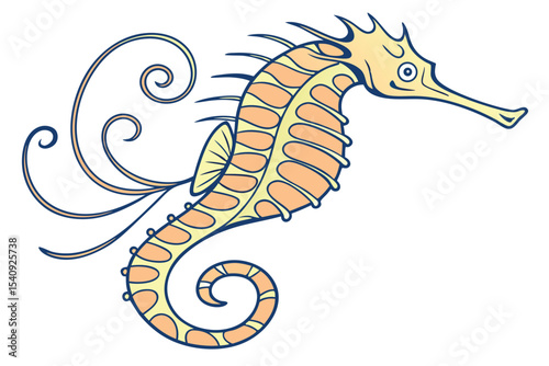 Decorative seahorse presents a whimsical blend of spiral details and captivating artistic underwater ocean charm