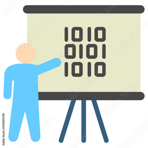 Presentation mini illustration flat color icon, use for machine learning, education, technology industry, UI, UX kit, app and web development, digital or print.