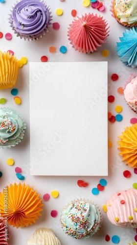 Colorful Cupcakes Arranged Around a Blank Card for a Festive Celebration.