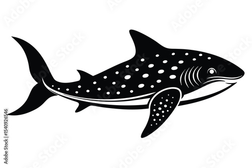 Isolated spotted whale shark silhouette swimming gracefully reveals its sleek, unique beauty
