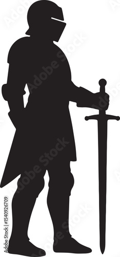 Silhouette of a Medieval Knight with Sword A Bold Vector Graphic