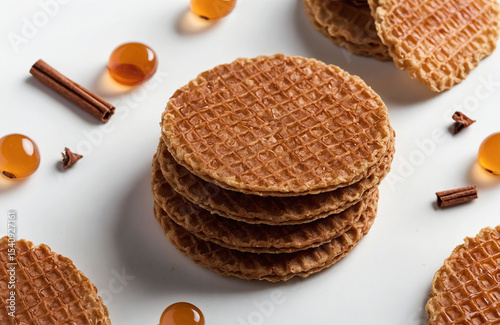Classic Crispy Brown Stroopwafel Isolated on White Background