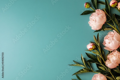 Soft Pink Peonies Arranged on a Light Blue Background for Decorative Purposes.