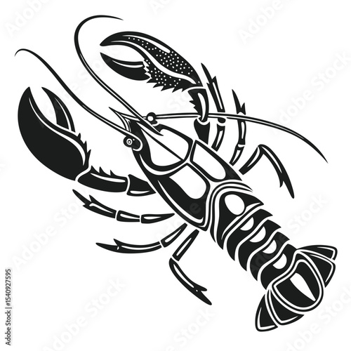 Monochrome lobster with intricate details in its shell and claws creates a bold statement