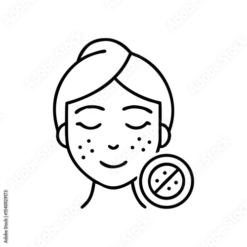 Acne treatment icon depicting a woman with clear skin and smile