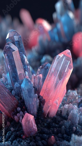 Multicolored Crystals Sparkling in Natural Formation Under Soft Light