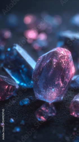 Colorful Crystals Gleaming Under Soft Light in a Dark Setting Create a Mesmer...