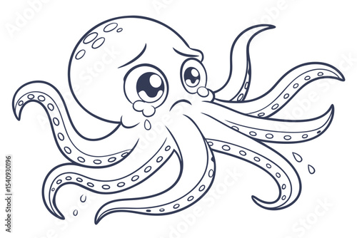 Cartoon outline displays a sorrowful octopus with expressive eyes shedding tears of sadness