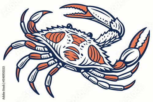Detailed sketch of orange crab with blue outline shows its claw and legs clearly