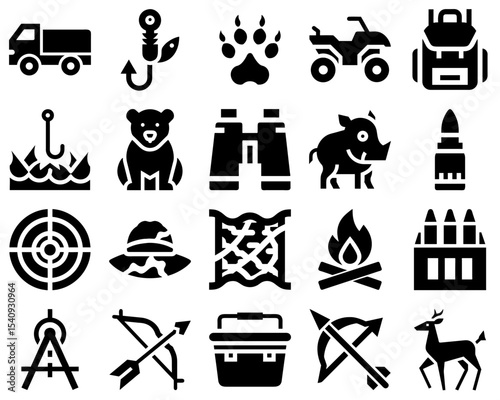 Vector icons for the hunt, showing wildlife and equipment symbols