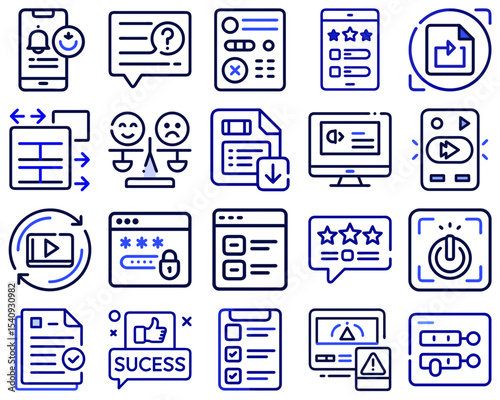UX and Onboarding Vector Icon Set Featuring User Interface Elements