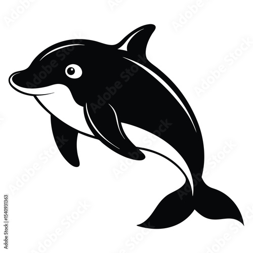 Wallpaper Mural Cheerful black and white dolphin leaps playfully upwards, creating a simple nautical design Torontodigital.ca