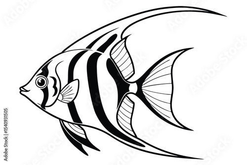 Striped angelfish swims gracefully, showcasing its distinctive markings, perfect for simple elegant sea themed projects