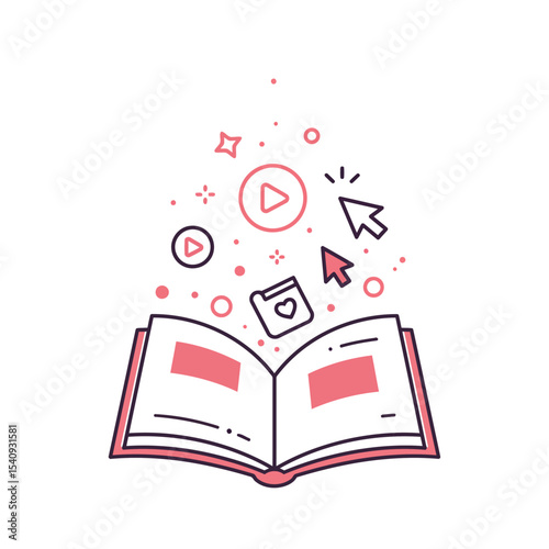 A sophisticated graphic symbolizing e-learning, online education, digital knowledge, and the magic of learning
