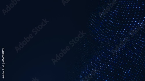 Abstract digital background loop featuring a dynamic wavy pattern of blue dots. Represents data flow, technology, cyberspace, or futuristic concepts. 3D render