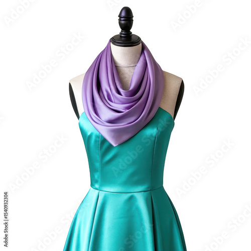Dress form with purple scarf isolated on transparent background