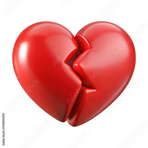 Red broken heart shape isolated on transparent background