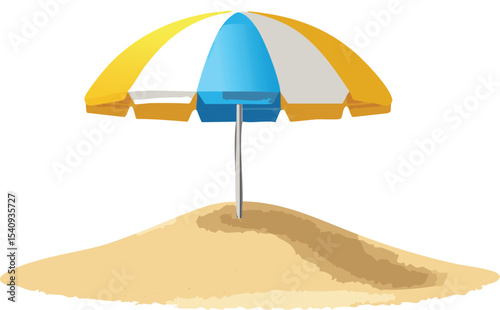 Beach Sun Umbrella Firmly Planted in Sandy Shore