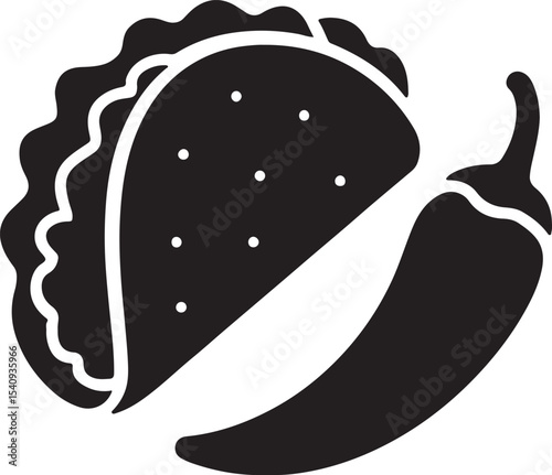 Spicy Taco Illustration A Delicious Vector Graphic of a Taco and Chili Pepper
