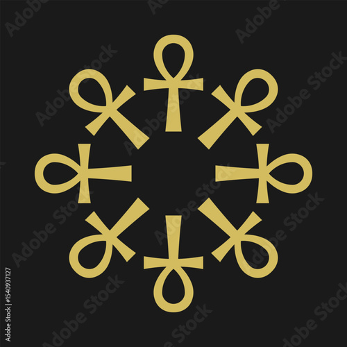 Gold Black Radial Ankh Cross Symbols