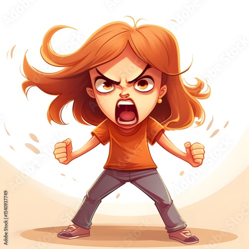 Professional Illustration of a Girl Expressing Anger Emotion - Stock Vector Image