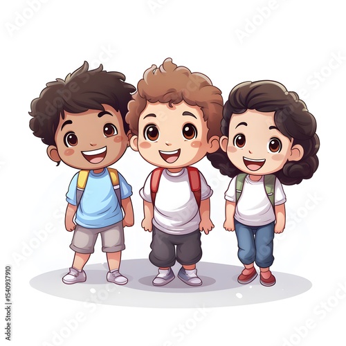 Cheerful Children Group Illustration on White Background - Capturing Joyful Kids Moment