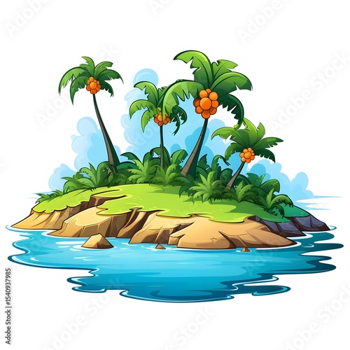 Professional Vector Illustration of an Island on White Background for Automotive Design Projects