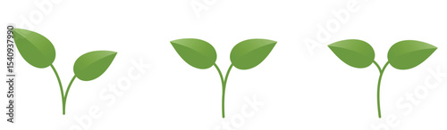 Green sprouts with two leaves. Germination, planting and nature design elements. Isolated vector images