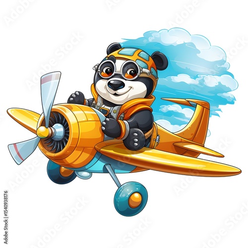 Cute Panda Illustration Flying in Airplane - High Quality Stock Vector Image
